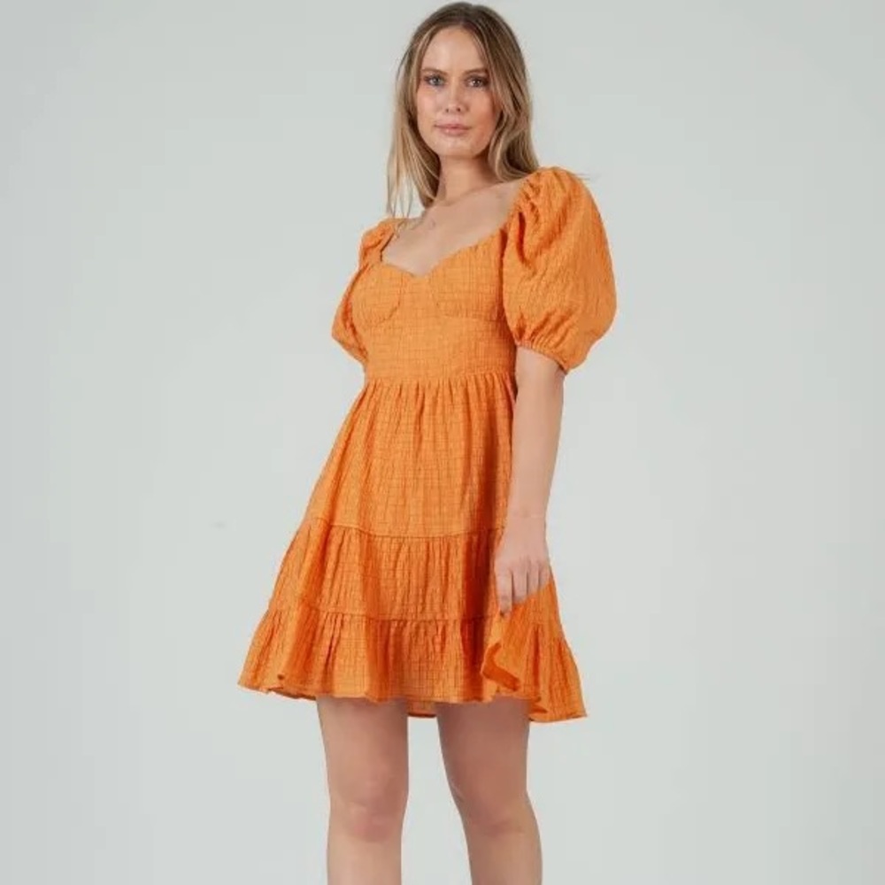Lucca‎ Women's Smocked Textured Mini Dress in Orange Size Large